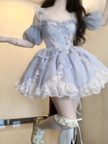 Niulatu Ball Gown Straps Blue Short Cocktail Dresses Birthday Outfits SD574