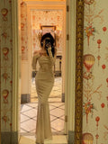 Niulatu Sheath Spaghetti Straps Lace Long Prom Dresses Birthday Outfits With Gloves SD586