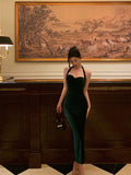 Niulatu Sheath Halter Velvet Green Knee Length Prom Dresses Birthday Outfits SD588