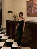 Niulatu Sheath Halter Velvet Green Knee Length Prom Dresses Birthday Outfits SD588