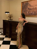 Niulatu Sheath Strapless Floral Slit Long Prom Dresses Birthday Outfits SD592