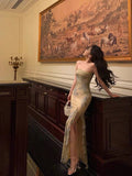 Niulatu Sheath Strapless Floral Slit Long Prom Dresses Birthday Outfits SD592