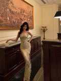 Niulatu Sheath Strapless Floral Slit Long Prom Dresses Birthday Outfits SD592