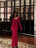Niulatu Mermaid Square Neckline Long Sleeves Pink Prom Dresses Birthday Outfits SD593