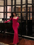 Niulatu Mermaid Square Neckline Long Sleeves Pink Prom Dresses Birthday Outfits SD593