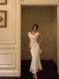 Niulatu Sheath Boat Chiffon White Ankle Length Prom Dresses Birthday Outfits SD595