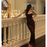 Niulatu Sheath Spaghetti Straps Lace Grape Ankle Length Prom Dresses Birthday Outfits SD596