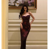 Niulatu Sheath Spaghetti Straps Lace Grape Ankle Length Prom Dresses Birthday Outfits SD596