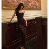 Niulatu Sheath Spaghetti Straps Lace Grape Ankle Length Prom Dresses Birthday Outfits SD596