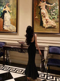 Niulatu Sheath Spaghetti Straps Black Ankle Length Prom Dresses Birthday Outfits SD598
