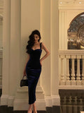 Niulatu Sheath Straps Royal Blue Velvet Ankle Length Prom Dresses Birthday Outfits SD599