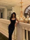 Niulatu Sheath Straps Royal Blue Velvet Ankle Length Prom Dresses Birthday Outfits SD599