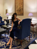Niulatu Sheath Straps Royal Blue Velvet Ankle Length Prom Dresses Birthday Outfits SD599