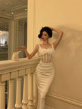 Niulatu Sheath Straps White Ankle Length Prom Dresses Birthday Outfits SD602