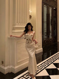 Niulatu Mermaid Sweetheart Straps White Floral Long Satin Prom Dresses Birthday Outfits SD604
