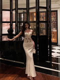 Niulatu Mermaid Sweetheart Straps White Floral Long Satin Prom Dresses Birthday Outfits SD604