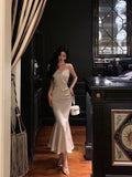 Niulatu Mermaid Spaghetti Straps Mid Length Satin Prom Dresses Birthday Outfits SD605