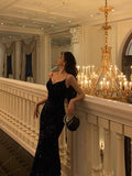 Niulatu Mermaid Spaghetti Straps Black Sequin Prom Dresses Birthday Outfits SD607