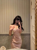 Niulatu Mermaid Spaghetti Straps Pink Satin Ankle Length Prom Dresses Birthday Outfits SD608