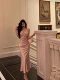 Niulatu Mermaid Spaghetti Straps Pink Satin Ankle Length Prom Dresses Birthday Outfits SD608