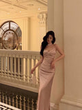 Niulatu Mermaid Spaghetti Straps Pink Satin Ankle Length Prom Dresses Birthday Outfits SD608