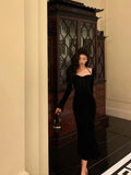 Niulatu Mermaid Halter Long Sleeves Velvet Black Prom Dresses Birthday Outfits SD609