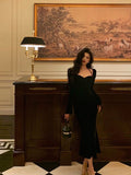 Niulatu Mermaid Halter Long Sleeves Velvet Black Prom Dresses Birthday Outfits SD609
