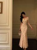Niulatu Mermaid Off The Shoulder Lace Floral Long Prom Dresses Birthday Outfits SD611
