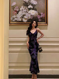 Niulatu Sheath Spaghetti Straps Floral Grape Butterfly Fold Long Prom Dresses Birthday Outfits SD612