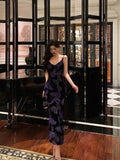Niulatu Sheath Spaghetti Straps Floral Grape Butterfly Fold Long Prom Dresses Birthday Outfits SD612