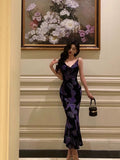 Niulatu Sheath Spaghetti Straps Floral Grape Butterfly Fold Long Prom Dresses Birthday Outfits SD612