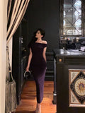 Niulatu Mermaid Off The Shoulder Grape Ankle Length Prom Dresses Birthday Outfits SD613