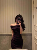 Niulatu Mermaid Off The Shoulder Grape Ankle Length Prom Dresses Birthday Outfits SD613