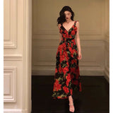 Niulatu A Line Straps Sleeveless Red Floral Ruffle Chiffon Prom Dresses Birthday Outfits SD614