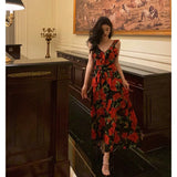 Niulatu A Line Straps Sleeveless Red Floral Ruffle Chiffon Prom Dresses Birthday Outfits SD614
