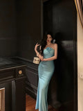 Niulatu Sheath Halter Blue Fold Long Prom Dresses Birthday Outfits SD615