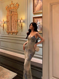 Niulatu Sheath Spaghetti Straps Oil Painting Long Prom Dresses Birthday Outfits SD617