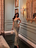 Niulatu Sheath Spaghetti Straps Oil Painting Long Prom Dresses Birthday Outfits SD617