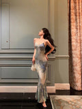Niulatu Sheath Spaghetti Straps Oil Painting Long Prom Dresses Birthday Outfits SD617