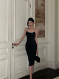 Niulatu Sheath Spaghetti Straps Sleeveless Black Knee Length Prom Dresses Birthday Outfits SD618