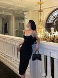 Niulatu Sheath Spaghetti Straps Sleeveless Black Knee Length Prom Dresses Birthday Outfits SD618