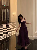 Niulatu A Line Straps Grape Sleeveless Date Night Dress Prom Dresses Birthday Outfits SD620