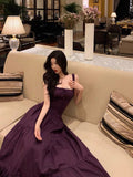 Niulatu A Line Straps Grape Sleeveless Date Night Dress Prom Dresses Birthday Outfits SD620
