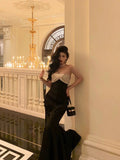 Niulatu Mermaid Strapless Sleeveless Black Ankle Length Ruffle Prom Dresses Birthday Outfits SD623