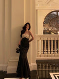 Niulatu Mermaid Strapless Sleeveless Black Ankle Length Ruffle Prom Dresses Birthday Outfits SD623