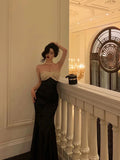 Niulatu Mermaid Strapless Sleeveless Black Ankle Length Ruffle Prom Dresses Birthday Outfits SD623