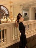 Niulatu Mermaid Strapless Sleeveless Black Ankle Length Ruffle Prom Dresses Birthday Outfits SD623