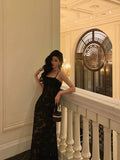 Niulatu Mermaid Spaghetti Straps Lace Long Black Prom Dresses Birthday Outfits SD624