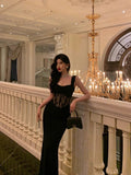 Niulatu Sheath Straps Sleeveless Black Ankle Length Lace Prom Dresses Birthday Outfits SD625