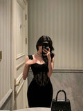 Niulatu Sheath Straps Sleeveless Black Ankle Length Lace Prom Dresses Birthday Outfits SD625